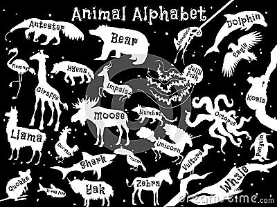 Animal alphabet poster for children. Animals Vector Illustration