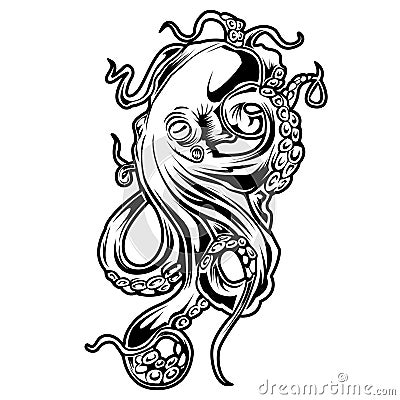 Octopus Sea Drawing tattoo Vector illustrtion 4 Vector Illustration