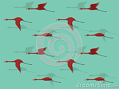 Animal Animation Red Flamingo Flying Cartoon Vector Illustration Seamless Background-01 Vector Illustration