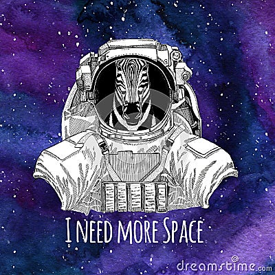 Animal astronaut Zebra Horse wearing space suit Galaxy space background with stars and nebula Watercolor galaxy Stock Photo