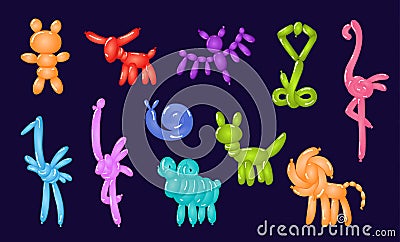 Animal balloons. Vector balloon animals for happy kids party isolated on white background. Toy balloon for party Vector Illustration
