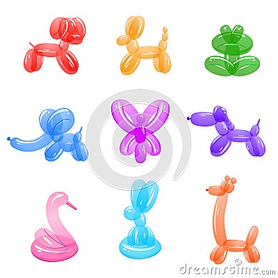 Animal balloons. Vector balloon animals for happy kids party isolated on white background Vector Illustration