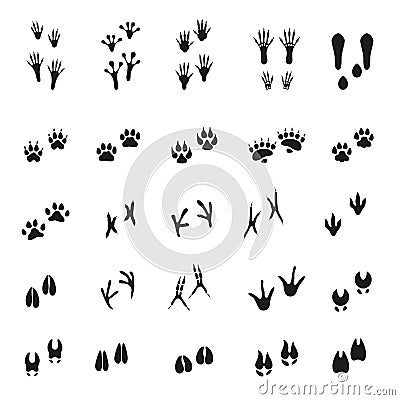 Animal - birds and mammals - footprints silhouettes set on white background Vector Illustration