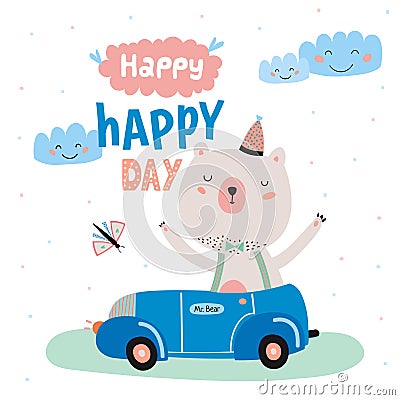 Animal Birthday greeting card design Vector Illustration