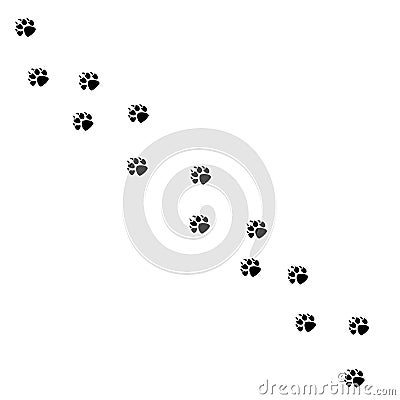 Animal black foots and wildlife animal mammal steps, pet traces. Animal foots silhouette steps Animal foot prints and tracks isola Vector Illustration