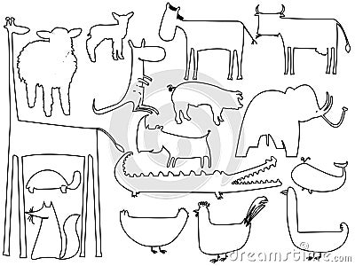 Animal black and white silhouettes on white Vector Illustration