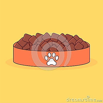 Animal bowl with feed. Dog food. Paw print. Cartoon vector illustration Vector Illustration