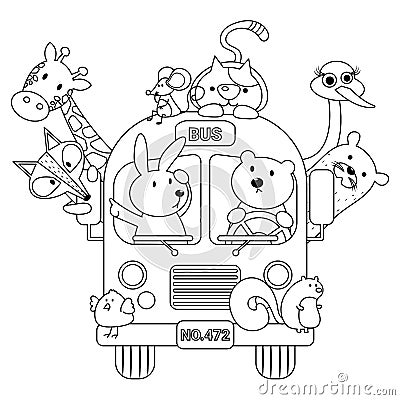 Animal Bus Colorless Vector Illustration