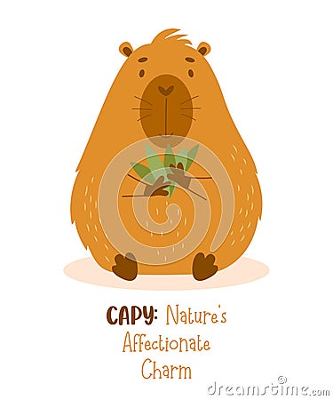 Cute animal capybara. Vector illustration. Funny capibara character rodent in flat style for cards, design, print, kids Vector Illustration