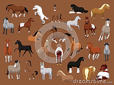 Various Horse Poses Cartoon Vector Illustration Vector Illustration