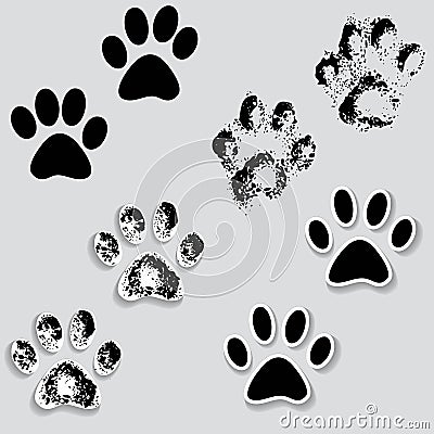 Animal cat paw track feet print icons with shadow. Vector Illustration