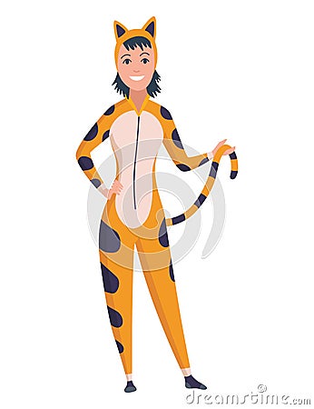 Animal character pajama. Women dressed in onesies. People wearing jumpsuit or kigurumi. Pajama party, person in costume Vector Illustration