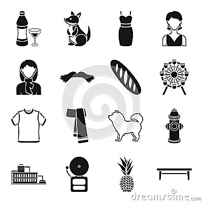 Animal, clothing, food and other web icon in black style. Vector Illustration