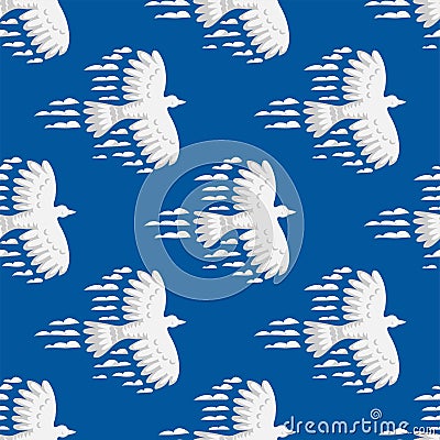 Animal clouds silhouette dove seamless pattern vector illustration abstract sky cartoon bird environment natural Vector Illustration