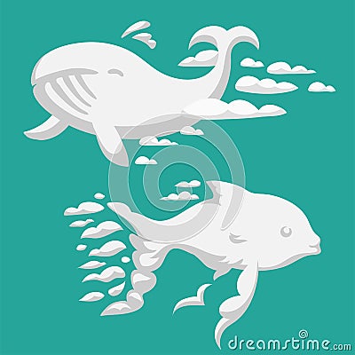 Animal clouds silhouette whale pattern vector illustration abstract sky cartoon ocean humpback natural Vector Illustration