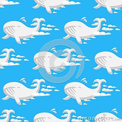 Animal clouds silhouette whale seamless pattern vector illustration abstract sky cartoon ocean humpback natural Vector Illustration
