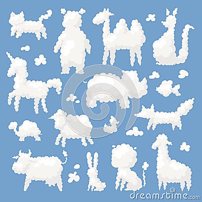 Animal clouds white silhouette sweet dreams kid imagination vector illustration cute farm and wild shapes Vector Illustration