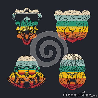 Animal collection retro vector illustration Vector Illustration