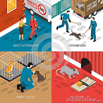 Animal Control Isometric Design Concept Vector Illustration