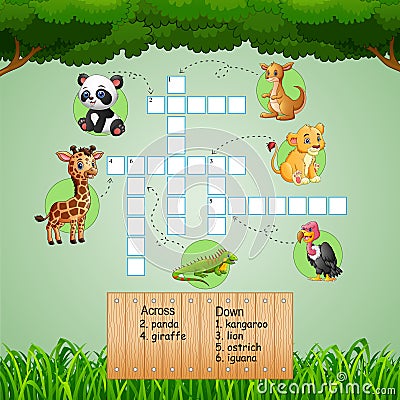 Animal crossword puzzles for kids games Vector Illustration