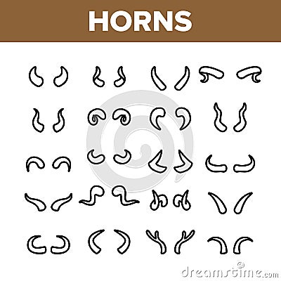 Animal, Devil Horns Vector Linear Icons Set Vector Illustration