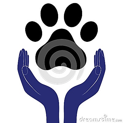 Animal dog paw in people hand, human help encourage vector illustratration. Vector Illustration