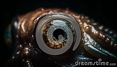 Animal eye staring, on black background, spooky and eerie generated by AI Stock Photo