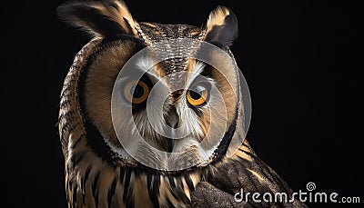 Animal eye staring, nature wisdom in a great horned owl generated by AI Stock Photo