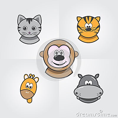 Animal face set. Vector illustration Cartoon Illustration