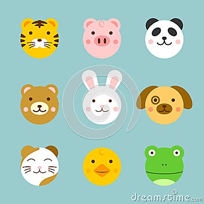 Animal Faces Vector Illustration