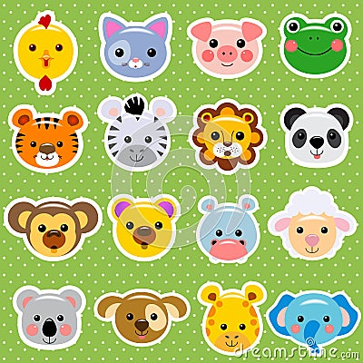 Animal faces sticker collection Vector Illustration