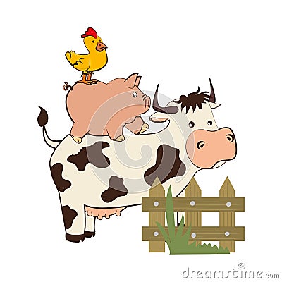 Animal farm in field Vector Illustration