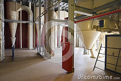 Animal feed factory. Modern industrial building interior Stock Photo