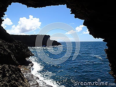 Animal flower cave Barbados reflection and sea view Stock Photo