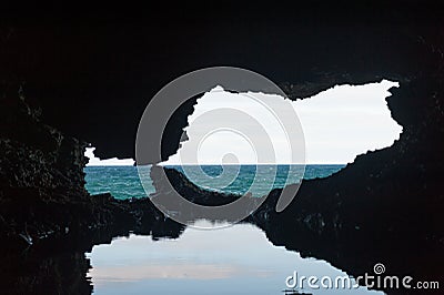 Animal Flower Cave in Barbados. Water in Cave and reflection. Stock Photo