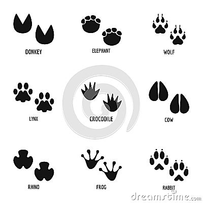 Animal foot icons set, simple style Vector Illustration