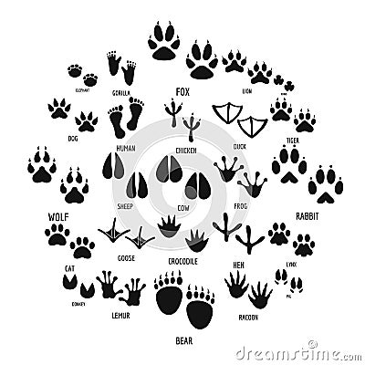 Animal footprint icons set, simple style Cartoon Illustration