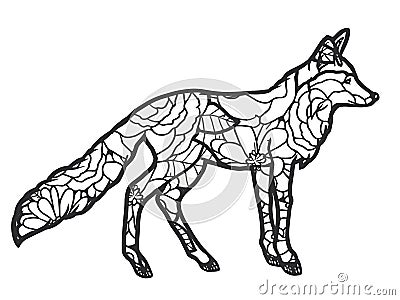 Animal fox for adult raster illustration. Stress coloring for adults. Zentangle style. Cartoon Illustration