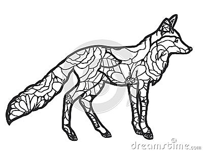 Animal fox for adult vector illustration. Stress coloring for adults. Zentangle style. Vector Illustration