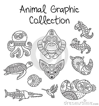 Animal graphic collection in line Vector Illustration
