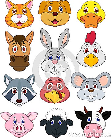 Animal head cartoon set Vector Illustration