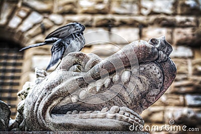 Animal head in Hercules and Cacus statue Stock Photo