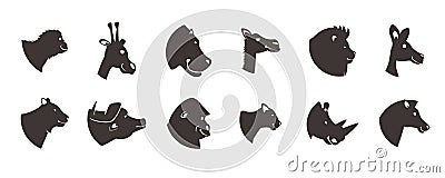 Animal Heads Silhouette Set Vector Illustration