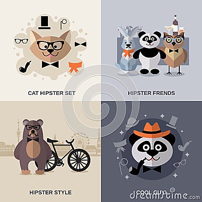 Animal Hipster Set Vector Illustration
