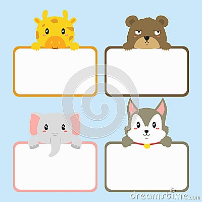 Animal Holding Empty Banner Template. Cute Animal Banner Set Cartoon Vector Vector Illustration