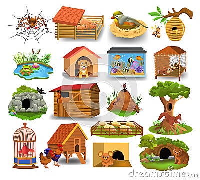 Animal homes isolated on a white background Vector Illustration