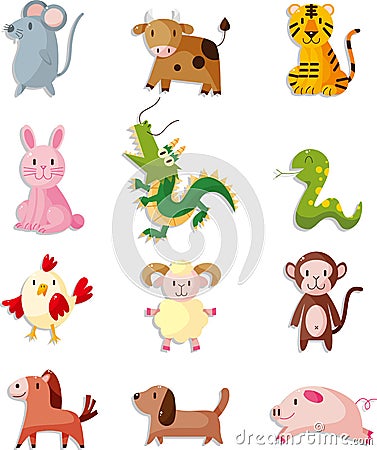 12 animal icon set,Chinese Zodiac animal Vector Illustration