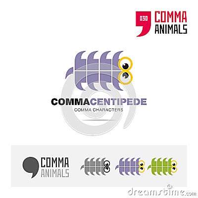 Centipede animal concept icon set and modern brand identity logo template and app symbol based on comma sign Vector Illustration