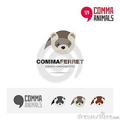 Ferret animal concept icon set and modern brand identity logo template and app symbol based on comma sign Vector Illustration