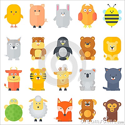 Animal icons collection. Flat animals set. Vector illustration. Vector Illustration